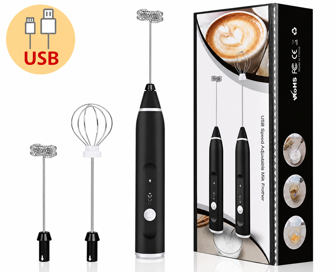 2-in-1 Rechargeable Electric Milk Frother & Coffee Whisk – Handheld Foam Maker for Coffee, Lattes & Smooth Mixing
