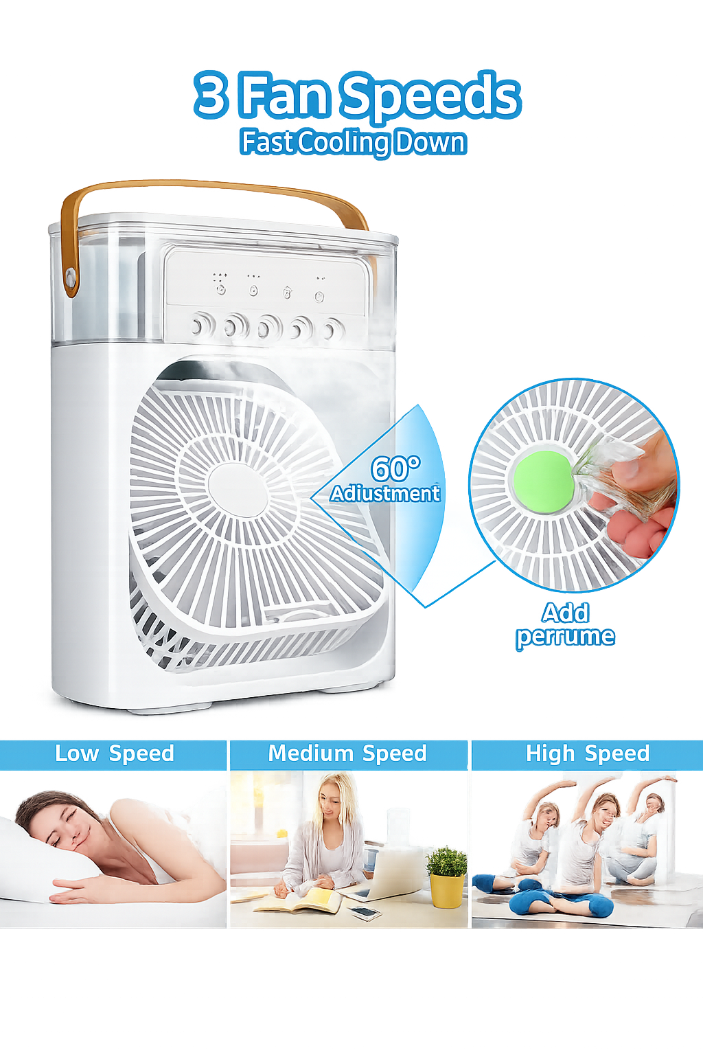 Mini Air Cooling Fan Portable Fan Copper Motor High Power Support Strong Airflow Large Size Cooling - Box Size 11 Inch (Random Color)