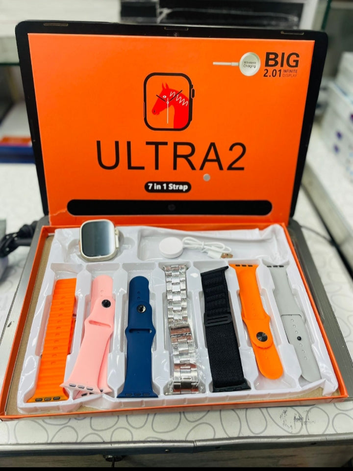 Ultra 2 Smart Watch – 2.01” Infinite Display | 7-in-1 Strap Set | Wireless Charging Smartwatch for Men & Women