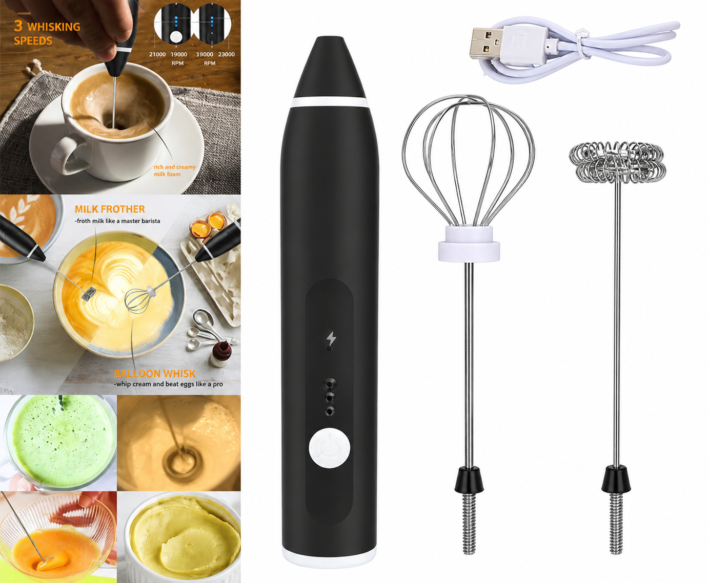 2-in-1 Rechargeable Electric Milk Frother & Coffee Whisk – Handheld Foam Maker for Coffee, Lattes & Smooth Mixing